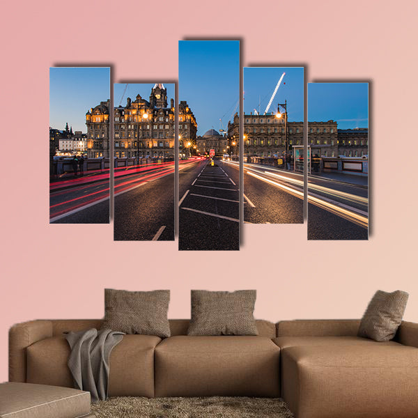 Light trails on North Bridge Edinburgh multi panel canvas wall art