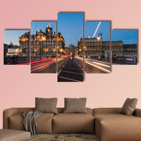 Light trails on North Bridge Edinburgh multi panel canvas wall art