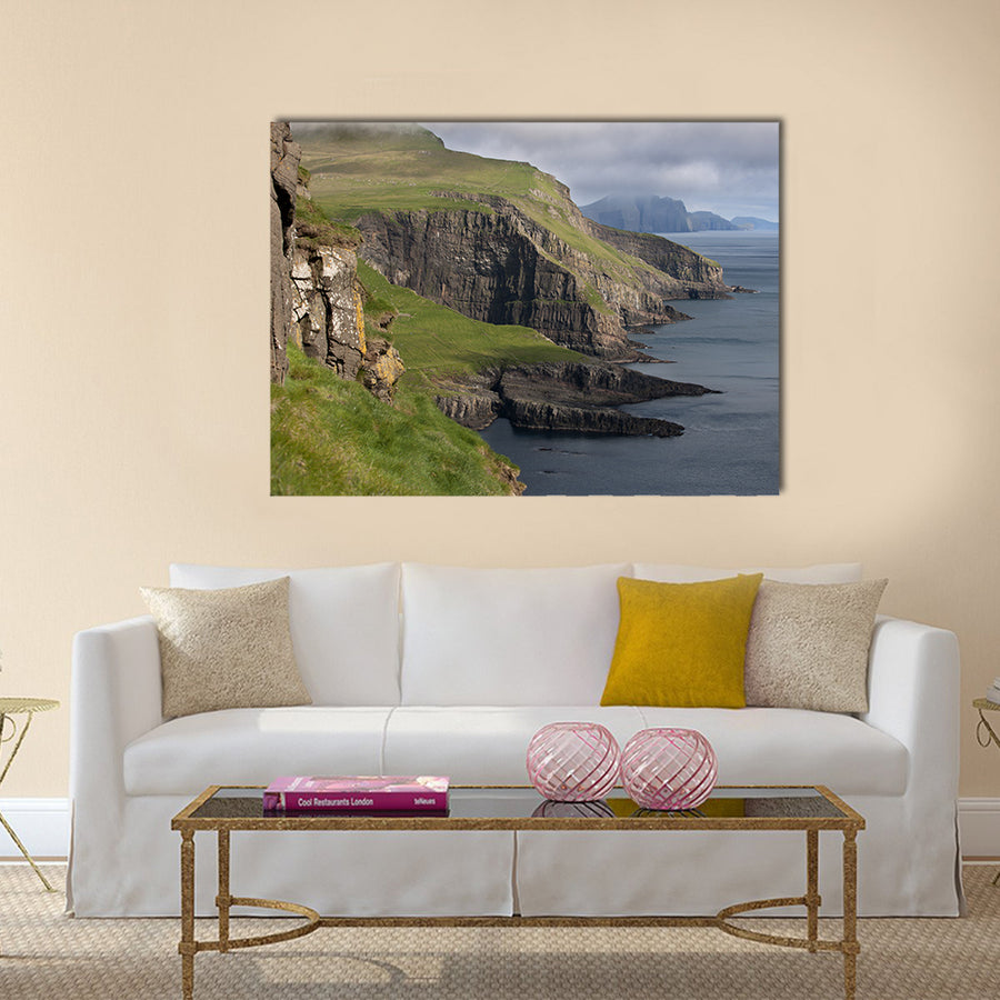 Scenic view of coast of Mykines Multi Panel Canvas Wall Art