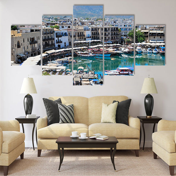 Seashore with a pier Multi Panel Canvas Wall Art