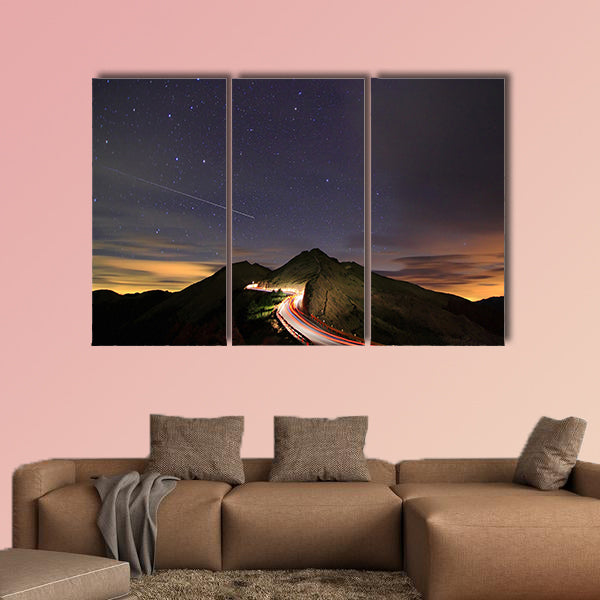 Amazing starry night accompany with a metor multi panel canvas wall art