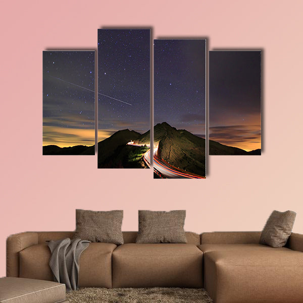 Amazing starry night accompany with a metor multi panel canvas wall art