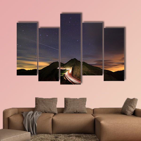 Amazing starry night accompany with a metor multi panel canvas wall art