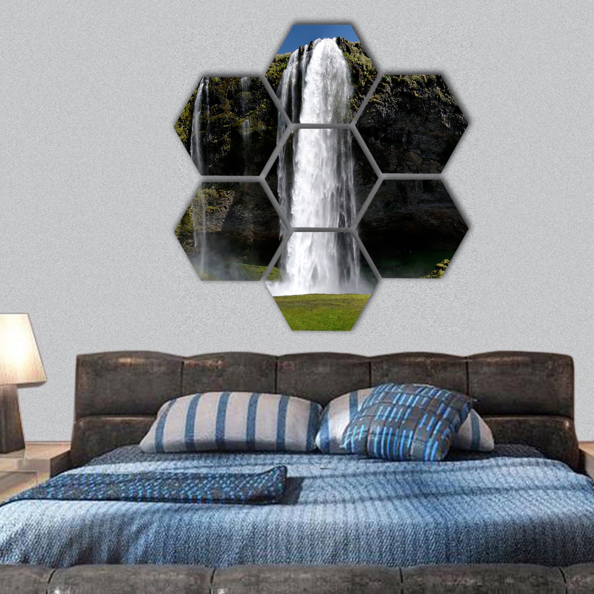 Waterfall Panorama hexagonal canvas wall art