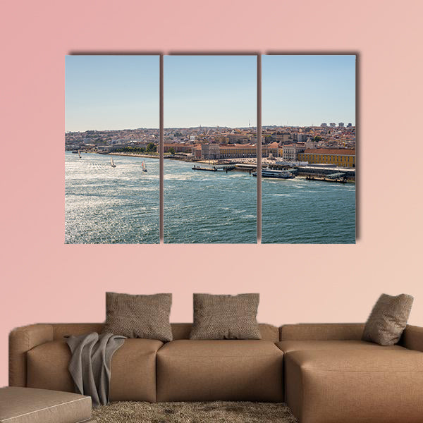 Lisbon cityscape, view of the old town in Portugal multi panel canvas wall art