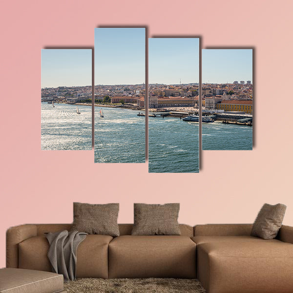 Lisbon cityscape, view of the old town in Portugal multi panel canvas wall art