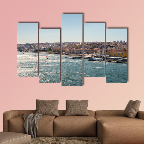 Lisbon cityscape, view of the old town in Portugal multi panel canvas wall art