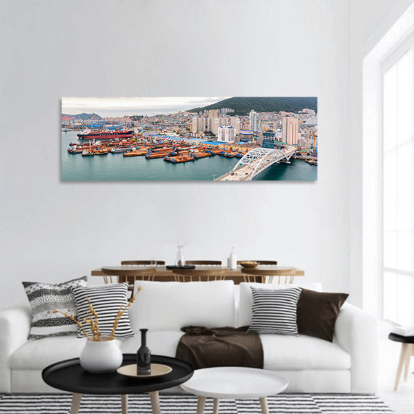 Port of Busan and Busandaegyo Bridge cityscape Busan panoramic canvas wall art