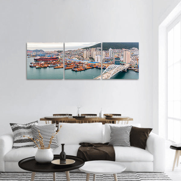 Port of Busan and Busandaegyo Bridge cityscape Busan panoramic canvas wall art