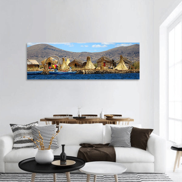 Floating Uro Islands on Lake Titicaca, near Puno, Peru panoramic canvas wall art