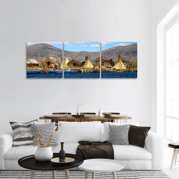 Floating Uro Islands on Lake Titicaca, near Puno, Peru panoramic canvas wall art