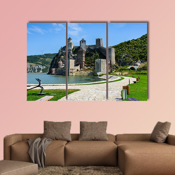 Ancient Golubac fortress on Danube river in Serbia Multi panel canvas wall art