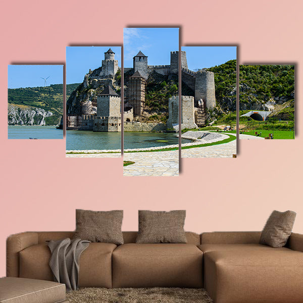 Ancient Golubac fortress on Danube river in Serbia Multi panel canvas wall art