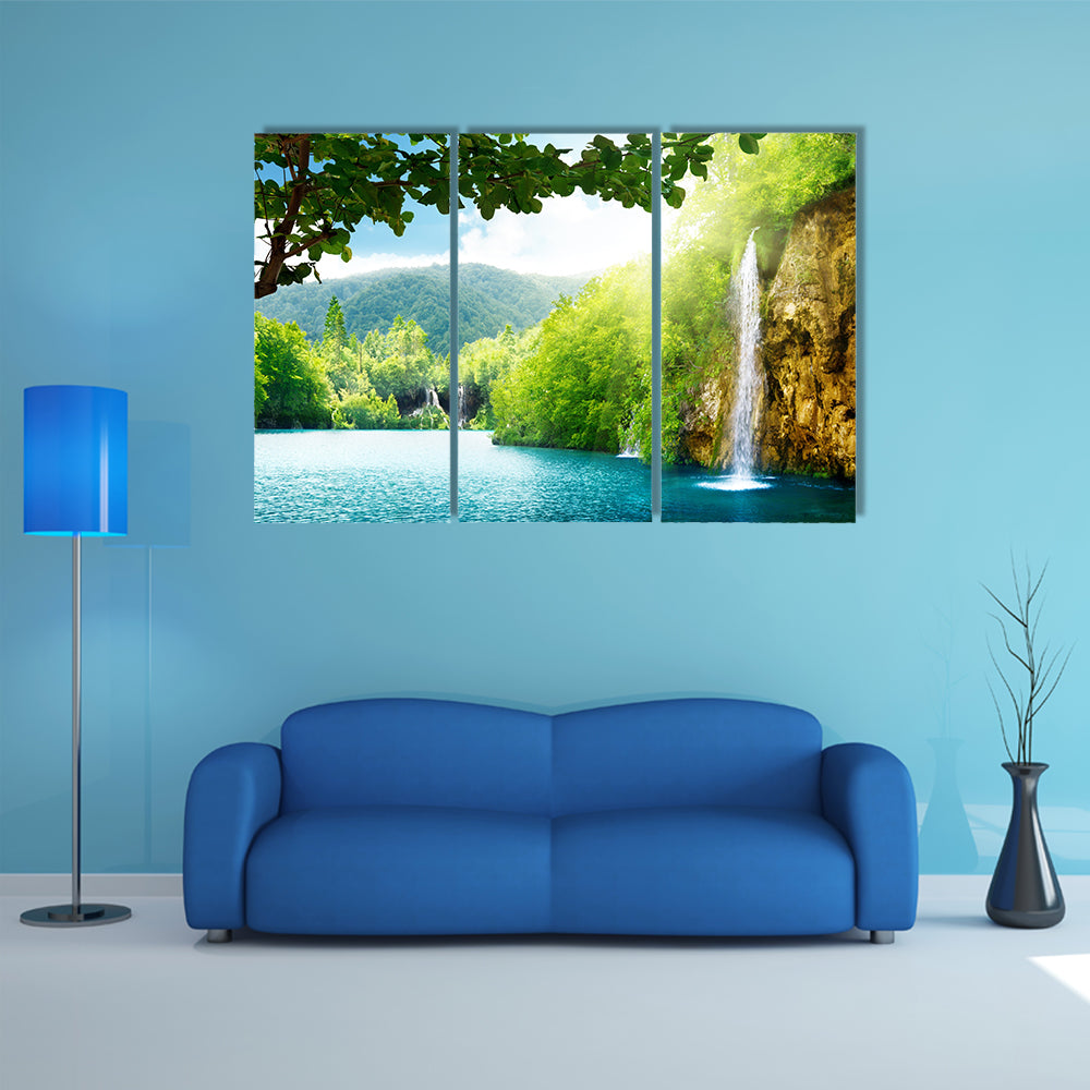Waterfall In Deep Forest Of Croatia Multi Panel Canvas Wall Art