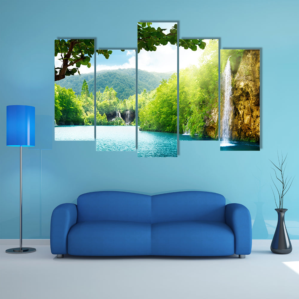 Waterfall In Deep Forest Of Croatia Multi Panel Canvas Wall Art