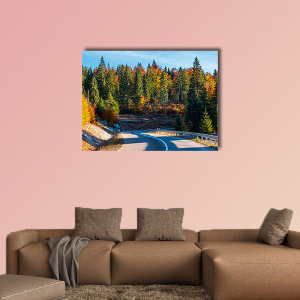 Winding mountain road in autumn forest multi panel canvas wall art