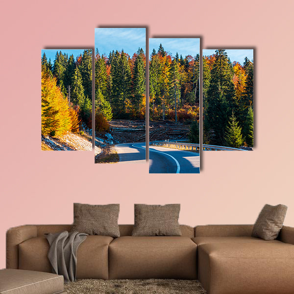 Winding mountain road in autumn forest multi panel canvas wall art