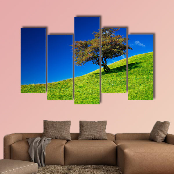Landscape with a single tree on a meadow multi panel canvas wall art