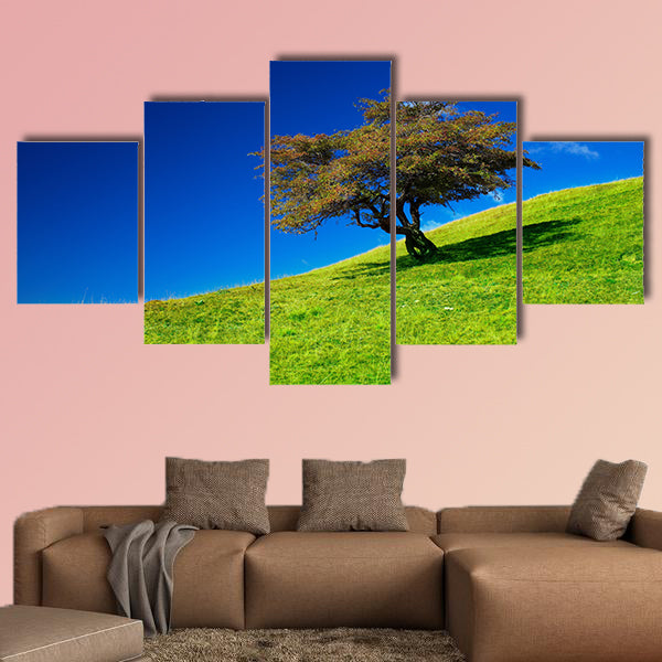 Landscape with a single tree on a meadow multi panel canvas wall art