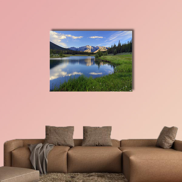 Reflections into Cascade Ponds near Banff in Banff National Park Canada canvas wall art