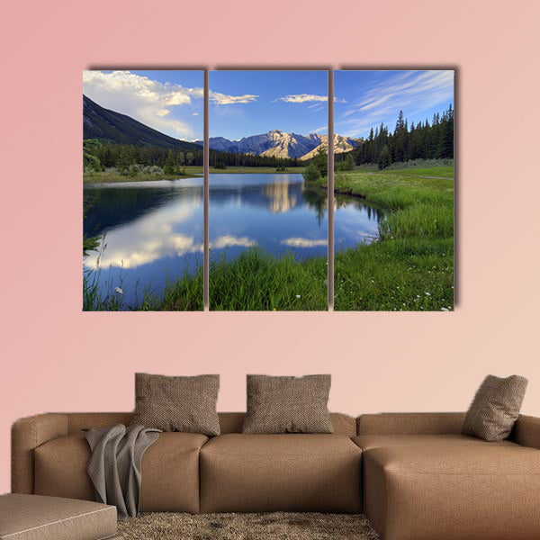 Reflections into Cascade Ponds near Banff in Banff National Park Canada canvas wall art