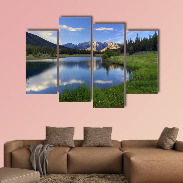 Reflections into Cascade Ponds near Banff in Banff National Park Canada canvas wall art