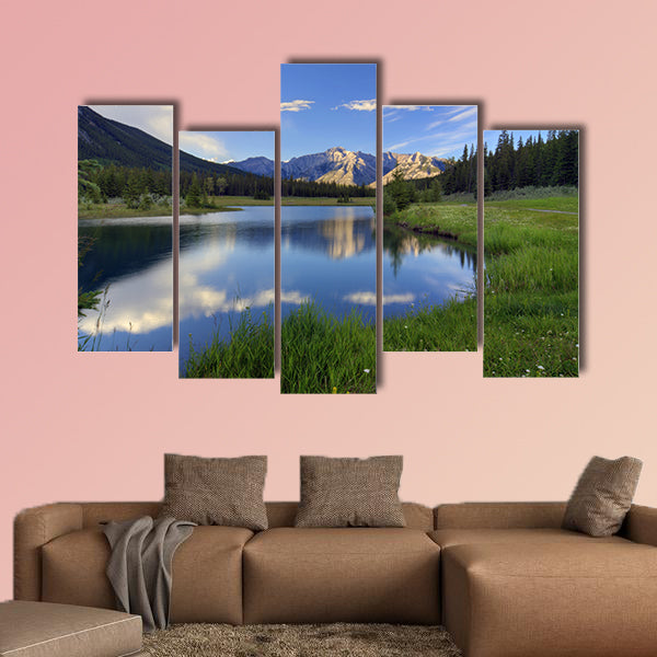 Reflections into Cascade Ponds near Banff in Banff National Park Canada canvas wall art
