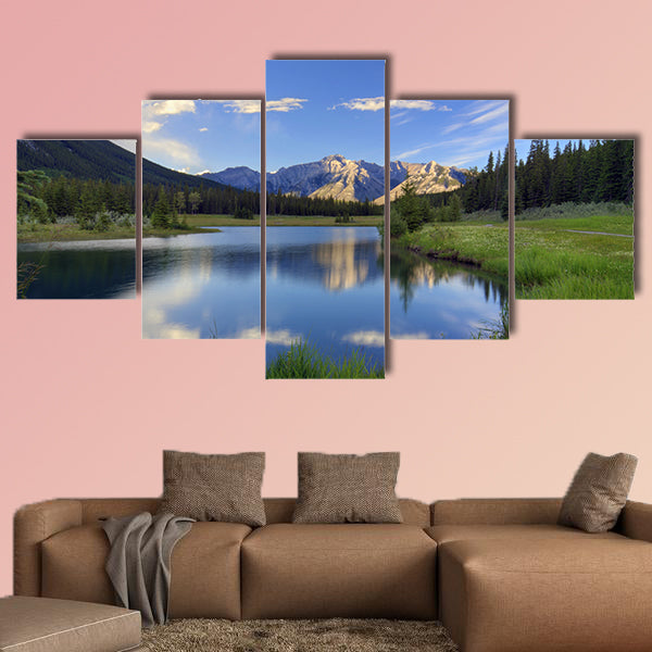 Reflections into Cascade Ponds near Banff in Banff National Park Canada canvas wall art