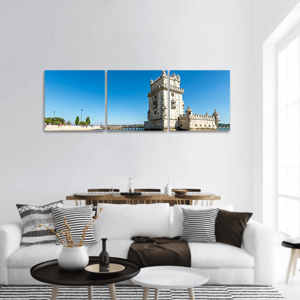 Belem Tower on Tagus river city landmark in Lisbon, Portugal panoramic canvas wall art