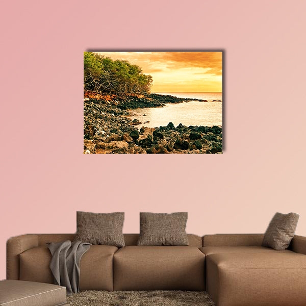 Sunset at volcanic stones beach, Big Island, Hawaii multi panel canvas wall art