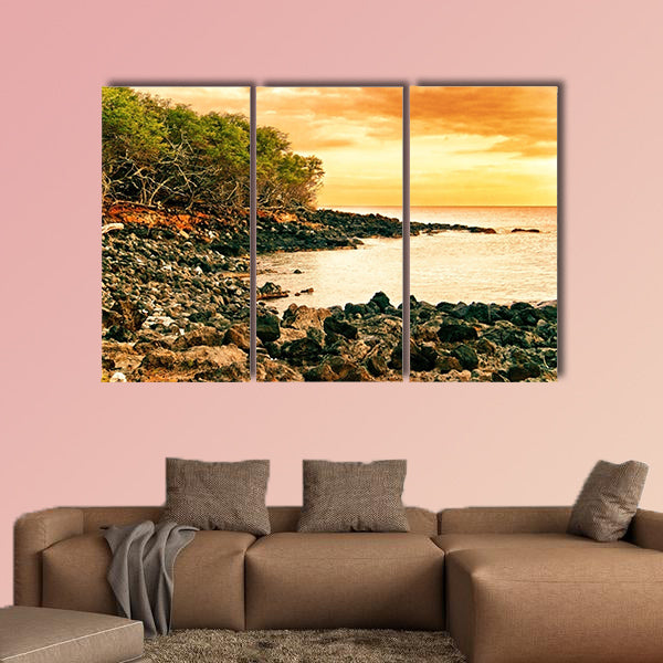 Sunset at volcanic stones beach, Big Island, Hawaii multi panel canvas wall art