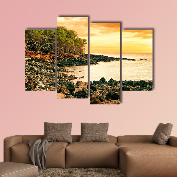 Sunset at volcanic stones beach, Big Island, Hawaii multi panel canvas wall art