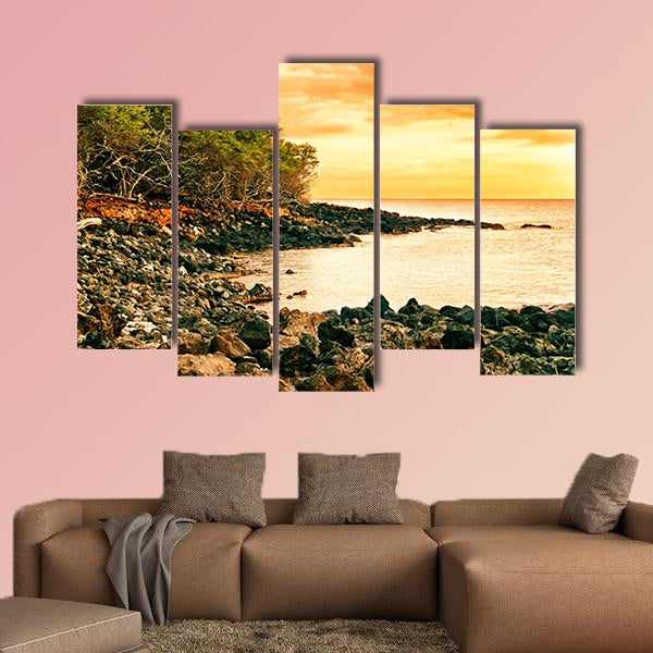 Sunset at volcanic stones beach, Big Island, Hawaii multi panel canvas wall art