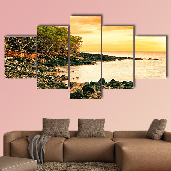 Sunset at volcanic stones beach, Big Island, Hawaii multi panel canvas wall art