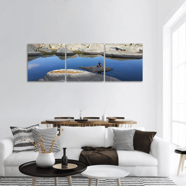 Lake in Marcahuasi, travel and tourism in mountains of Lima panoramic canvas wall art