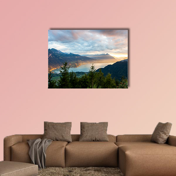 Sunset view of Thun Lake in Interlaken from Harder Kulm multi panel canvas wall art