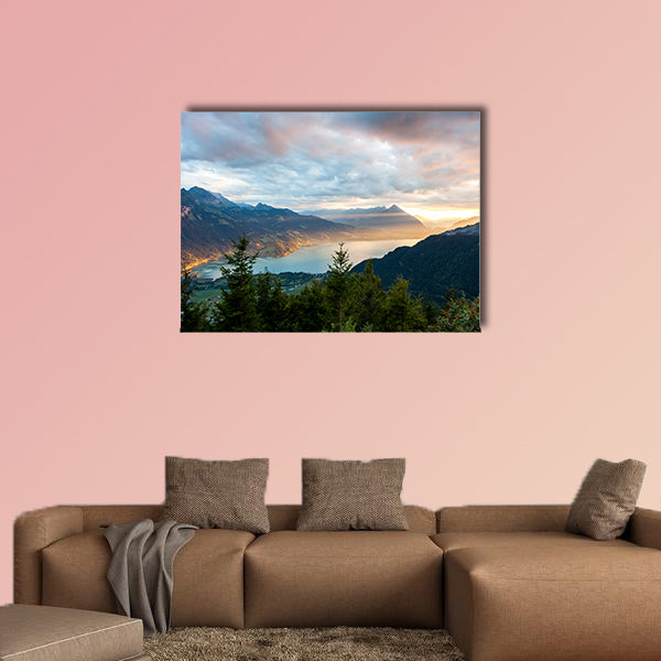 Sunset view of Thun Lake in Interlaken from Harder Kulm wall art