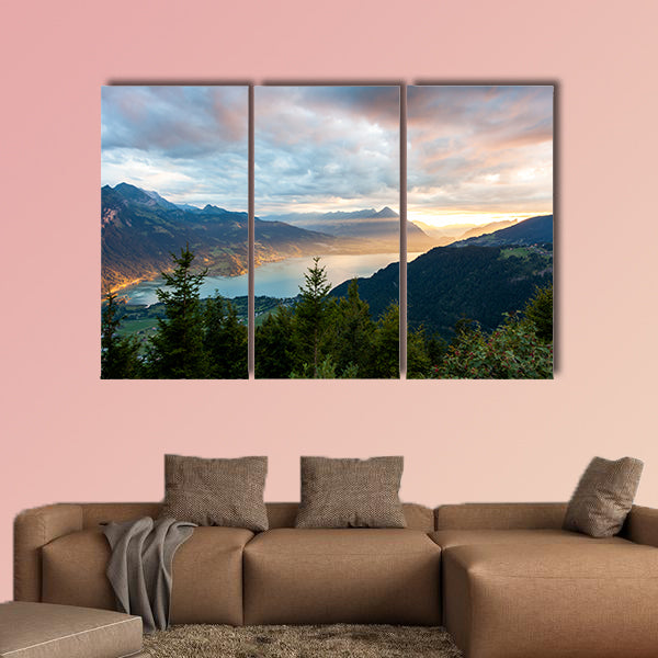 Sunset view of Thun Lake in Interlaken from Harder Kulm wall art