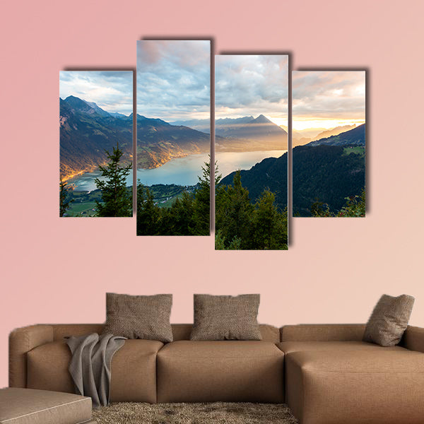 Sunset view of Thun Lake in Interlaken from Harder Kulm canvas wall art