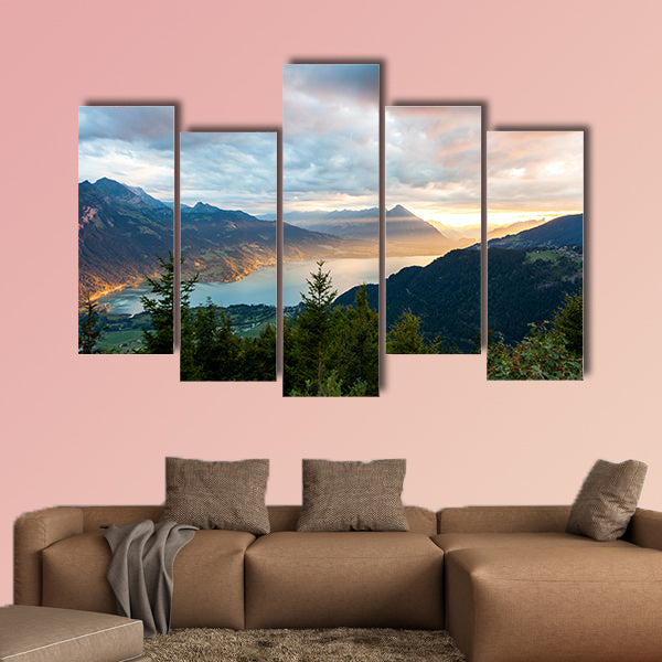 Sunset view of Thun Lake in Interlaken from Harder Kulm wall art