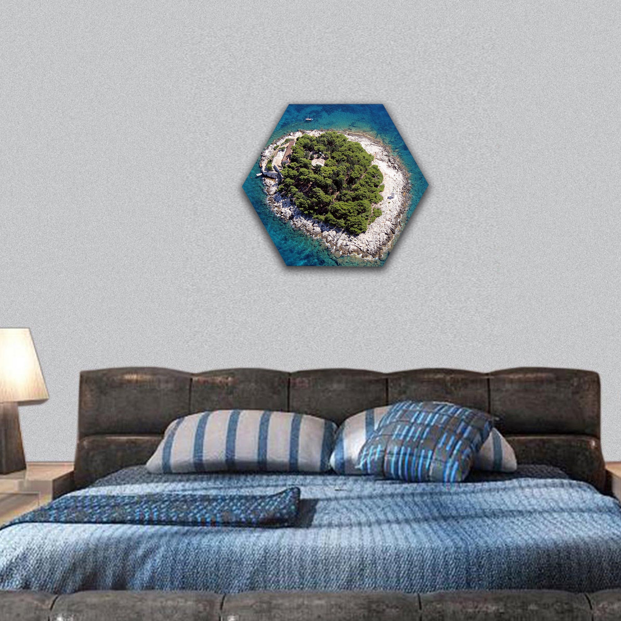 Island Galesnik from air hexagonal canvas wall art