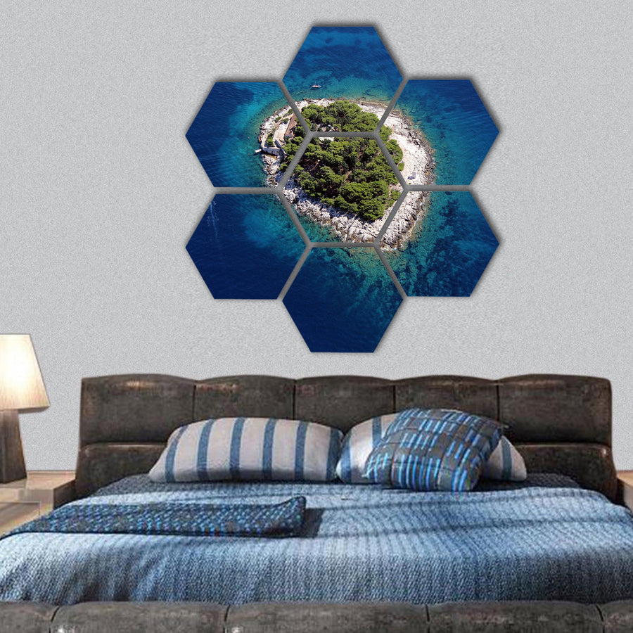 Island Galesnik from air hexagonal canvas wall art