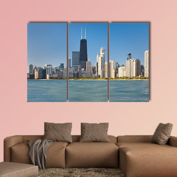 View of the city of Chicago from Michigan lake Multi panel canvas wall art