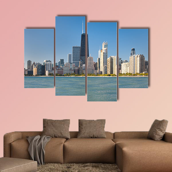 View of the city of Chicago from Michigan lake Multi panel canvas wall art