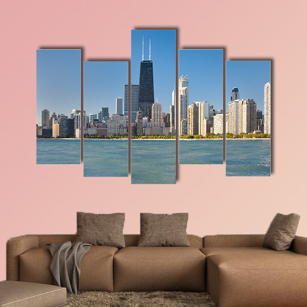 View of the city of Chicago from Michigan lake Multi panel canvas wall art
