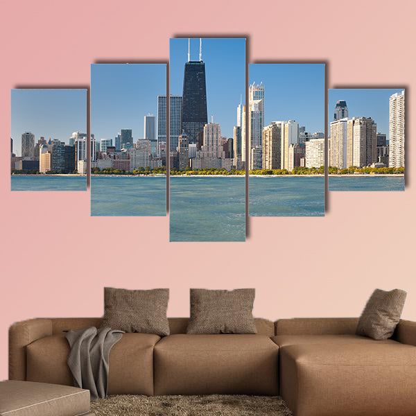 View of the city of Chicago from Michigan lake Multi panel canvas wall art