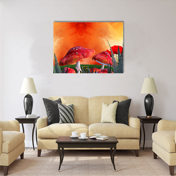 Mushrooms magic place Multi Panel Canvas Wall Art