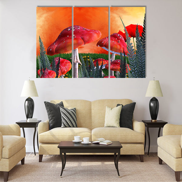 Mushrooms magic place Multi Panel Canvas Wall Art