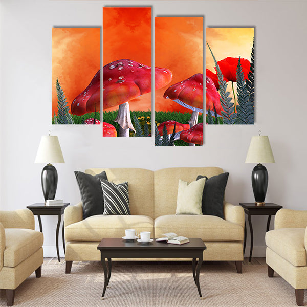 Mushrooms magic place Multi Panel Canvas Wall Art