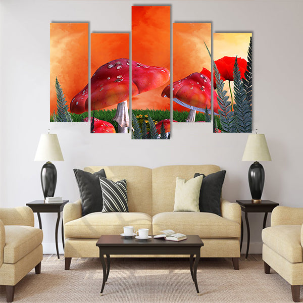 Mushrooms magic place Multi Panel Canvas Wall Art